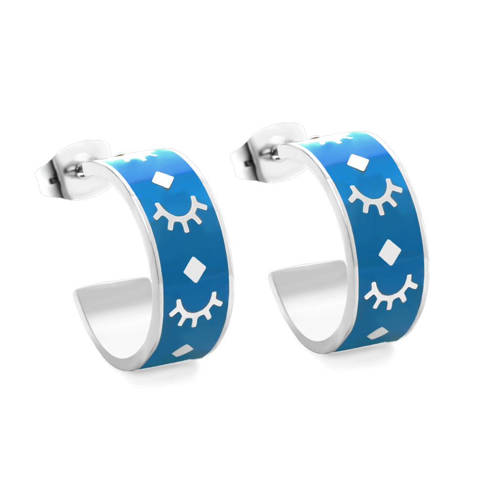 New Fashion Blue With Eyelashes Pattern Open Earrings asonjewelry