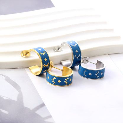 New Fashion Blue With Eyelashes Pattern Open Earrings asonjewelry