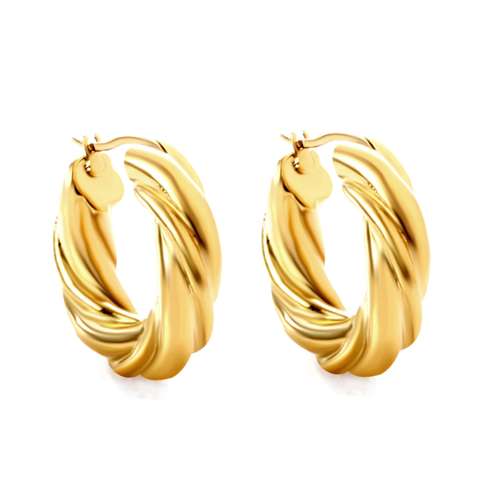 Stainless Steel 18K Gold/Steal -plated Round Twist Earrings For Women asonjewelry