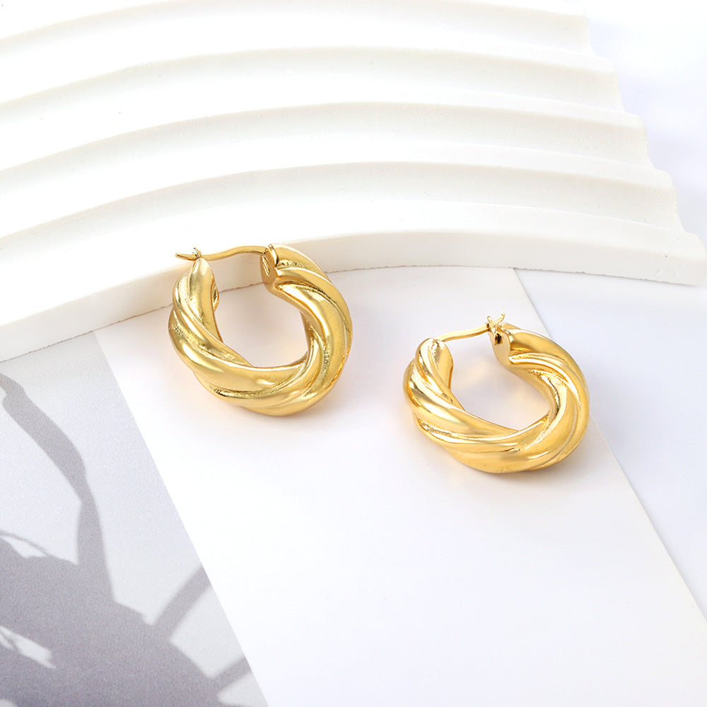 Stainless Steel 18K Gold/Steal -plated Round Twist Earrings For Women asonjewelry