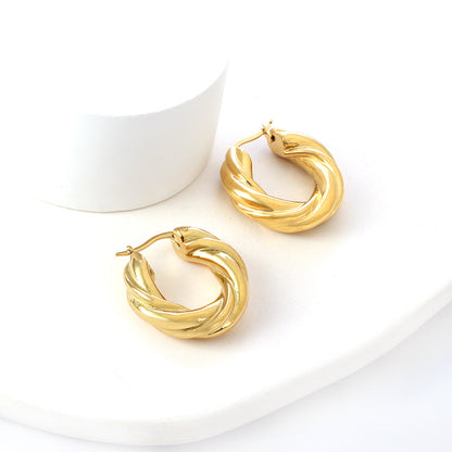 Stainless Steel 18K Gold/Steal -plated Round Twist Earrings For Women asonjewelry