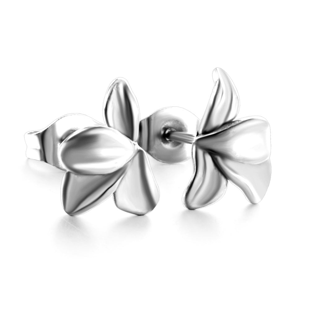 New Fashion Stainless Steel Half-side Flower Cutting Stud Earrings asonjewelry
