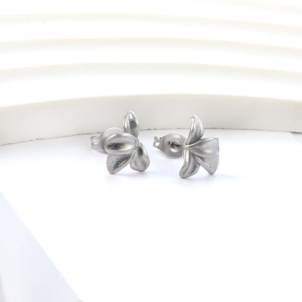 New Fashion Stainless Steel Half-side Flower Cutting Stud Earrings asonjewelry