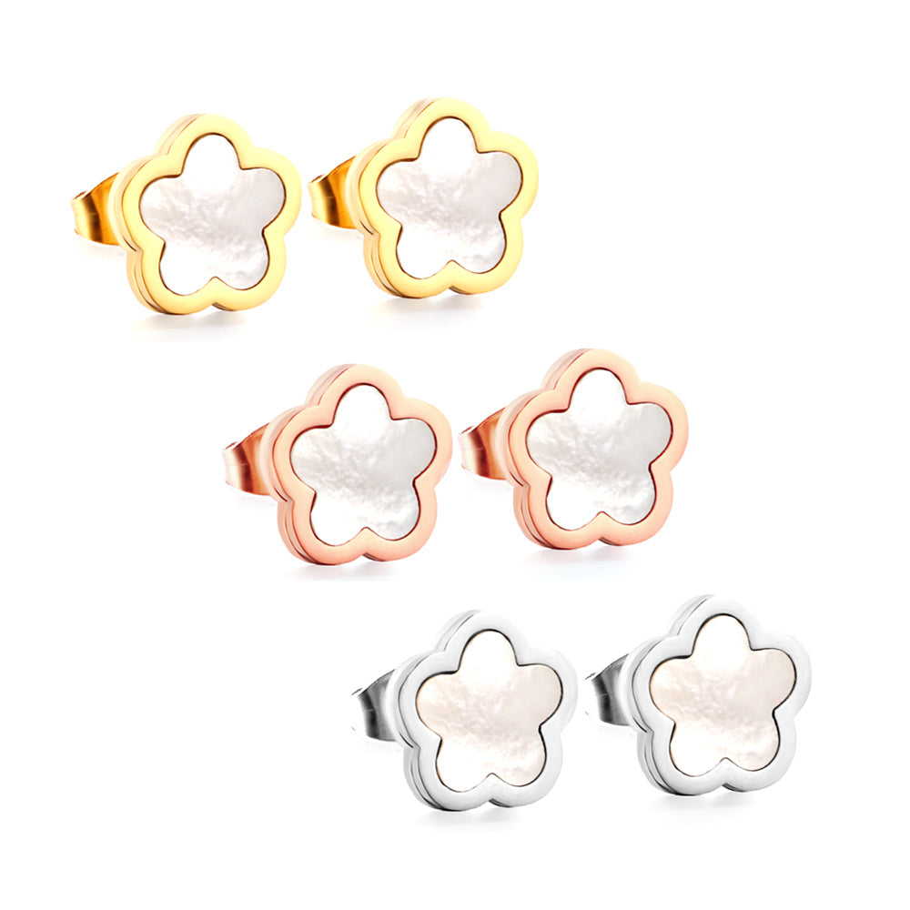 New Stainless Steel Peach Blossoms With White Shell Cutting Stud Earrings asonjewelry