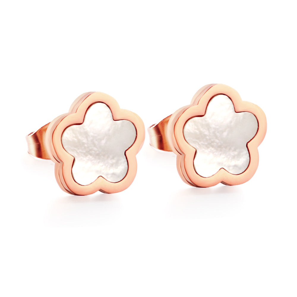 New Stainless Steel Peach Blossoms With White Shell Cutting Stud Earrings asonjewelry