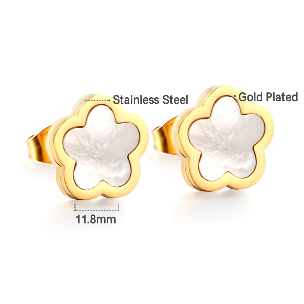 New Stainless Steel Peach Blossoms With White Shell Cutting Stud Earrings asonjewelry