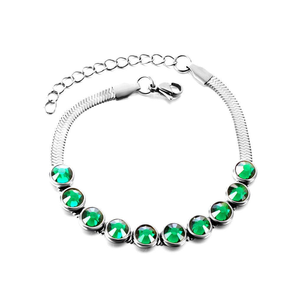 10 Green Round Connected Row Diamonds Accessories Bracelet asonjewelry
