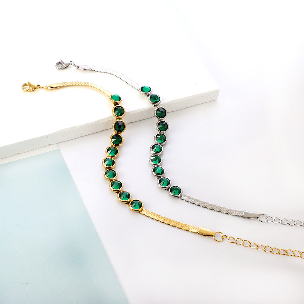 10 Green Round Connected Row Diamonds Accessories Bracelet asonjewelry