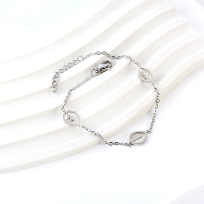 2 Leaves Hollow+A White Shell Leaves Accessories Bracelet asonjewelry