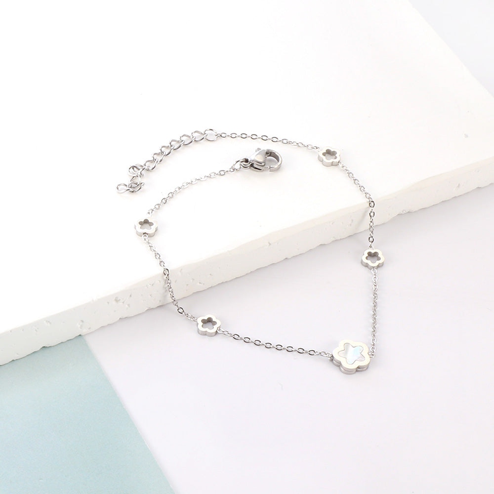 Wholesale New 4 Peach Blossoms Hollow+A White Shell Peach Blossom Accessories Bracelet asonjewelry