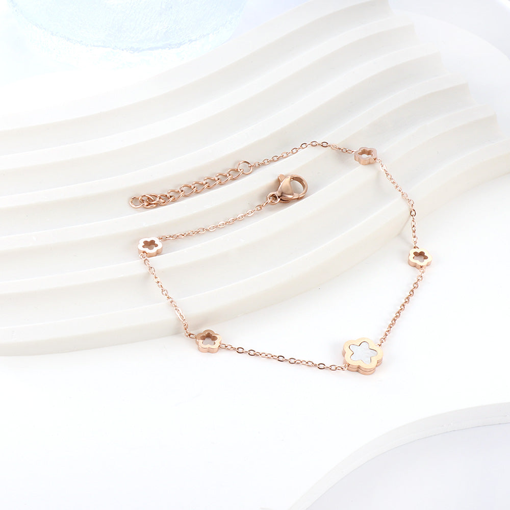 Wholesale New 4 Peach Blossoms Hollow+A White Shell Peach Blossom Accessories Bracelet asonjewelry