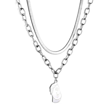 Half-side Boy White Drop Oil Accessory Double Chain Necklace asonjewelry