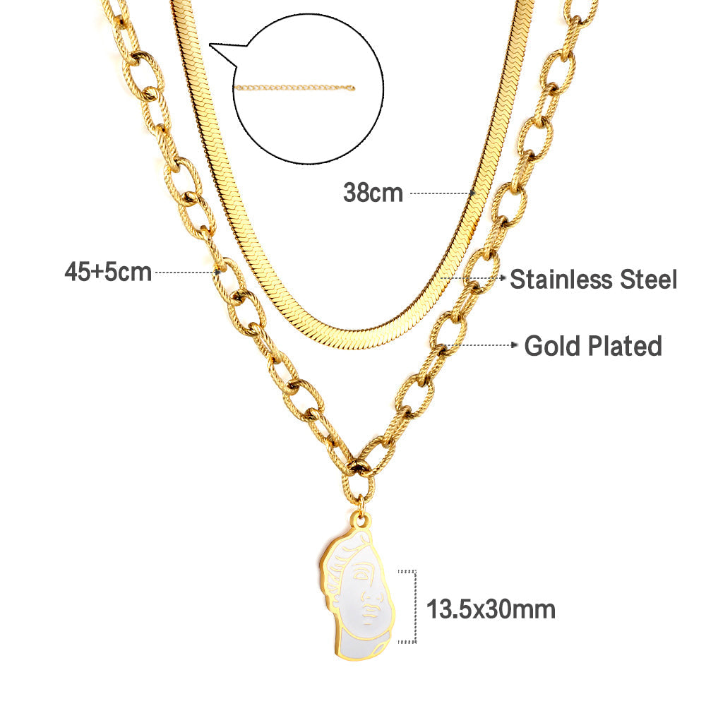 Half-side Boy White Drop Oil Accessory Double Chain Necklace asonjewelry
