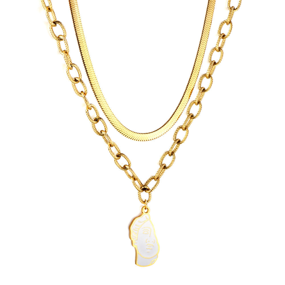 Half-side Boy White Drop Oil Accessory Double Chain Necklace asonjewelry