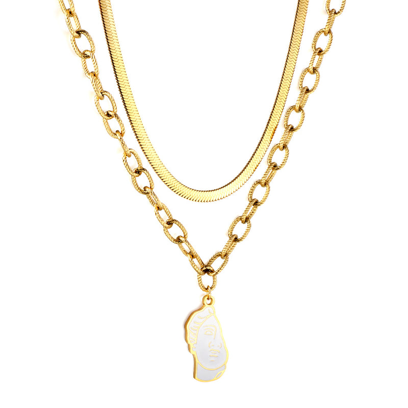 Half-side Boy White Drop Oil Accessory Double Chain Necklace