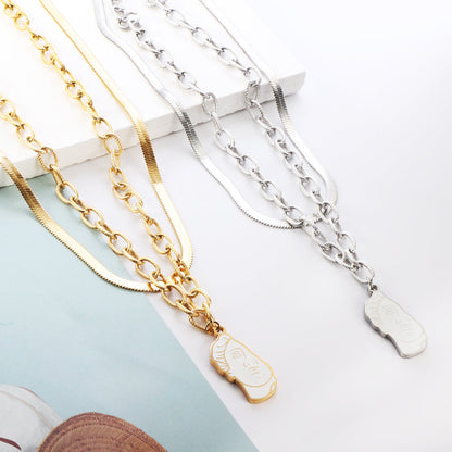 Half-side Boy White Drop Oil Accessory Double Chain Necklace asonjewelry