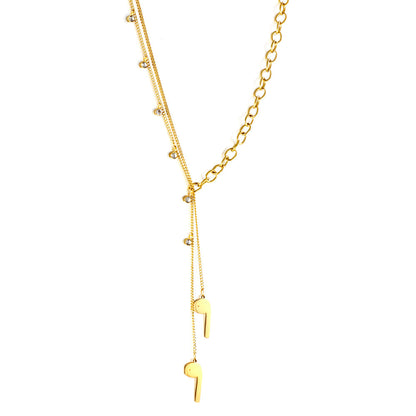 New 6 White Diamonds + 2pcs 6 Accessories + Single Side Double Chain Necklace asonjewelry