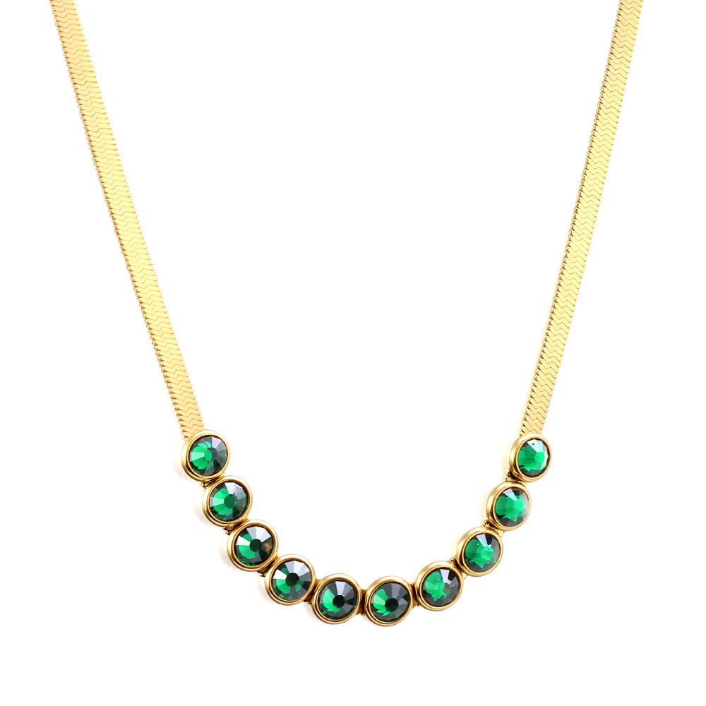 New 10 Green Round With Row Of Diamonds Accessories Necklace asonjewelry