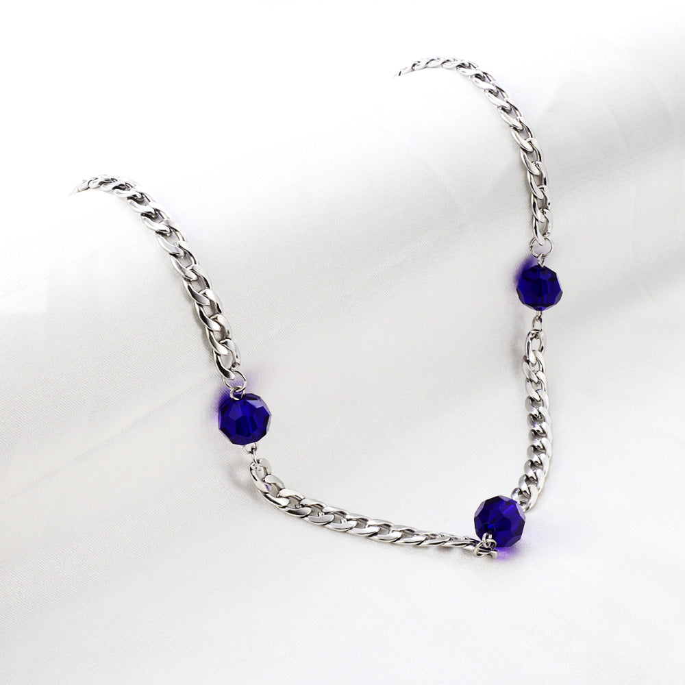 New Fashion 3 Irregular Round Dark Blue Diamonds Necklace asonjewelry