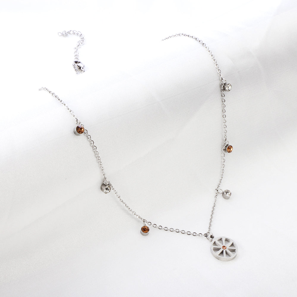 New 3 Champagne Diamonds+3 White Diamonds+Wheel Bone With Champagne Colored Diamond Necklace asonjewelry