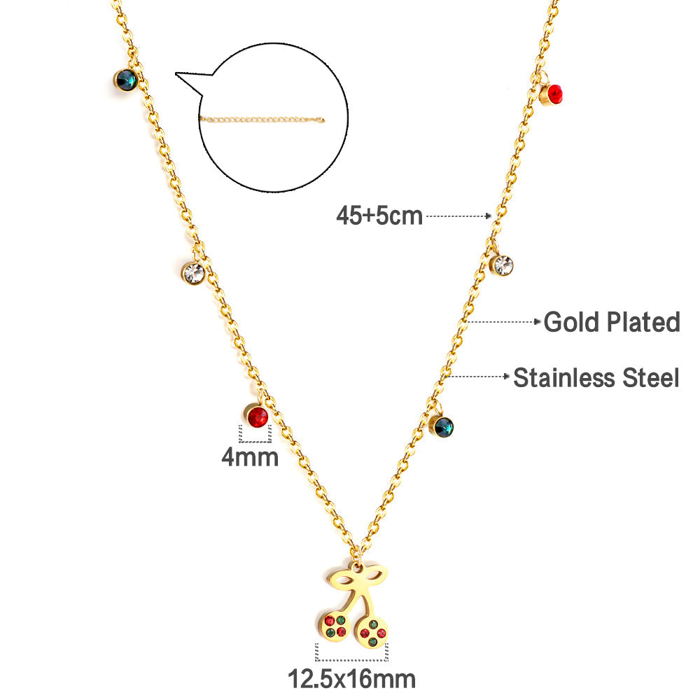 New Fashion 6 Mixed Color Round Diamonds+Cherry Mixed Color Drip Oil Accessory Necklace asonjewelry