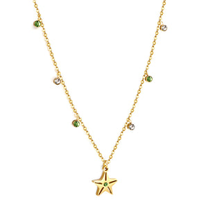 New 3 Green Diamonds + 3 White Diamonds + Star With Green Diamond Necklace