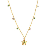 New 3 Green Diamonds + 3 White Diamonds + Star With Green Diamond Necklace