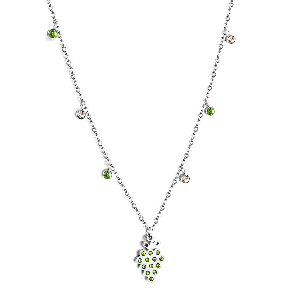 New 3 Green Diamonds + 3 White Diamonds + Grapes With Green Diamond Necklace asonjewelry