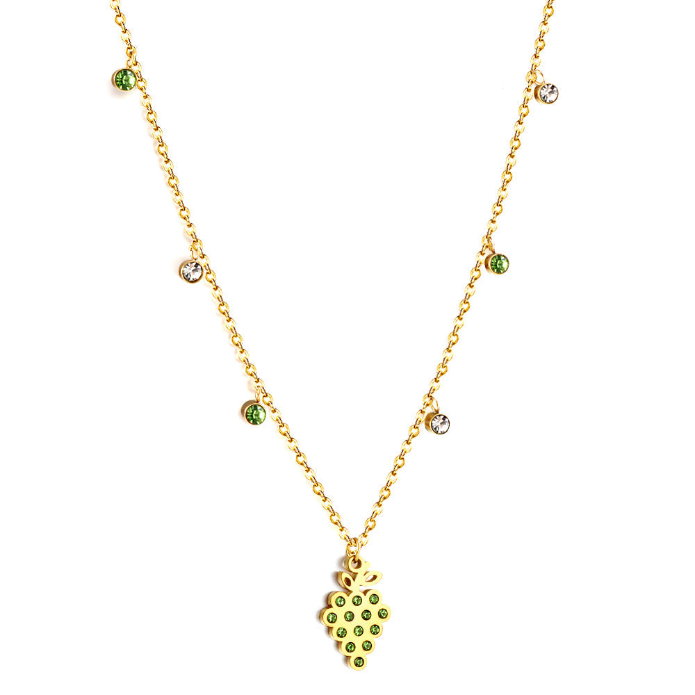 New 3 Green Diamonds + 3 White Diamonds + Grapes With Green Diamond Necklace asonjewelry