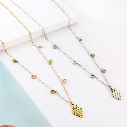 New 3 Green Diamonds + 3 White Diamonds + Grapes With Green Diamond Necklace asonjewelry