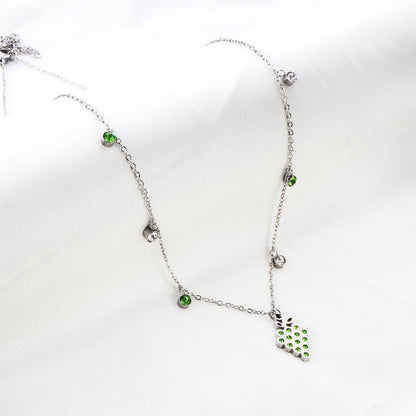 New 3 Green Diamonds + 3 White Diamonds + Grapes With Green Diamond Necklace asonjewelry