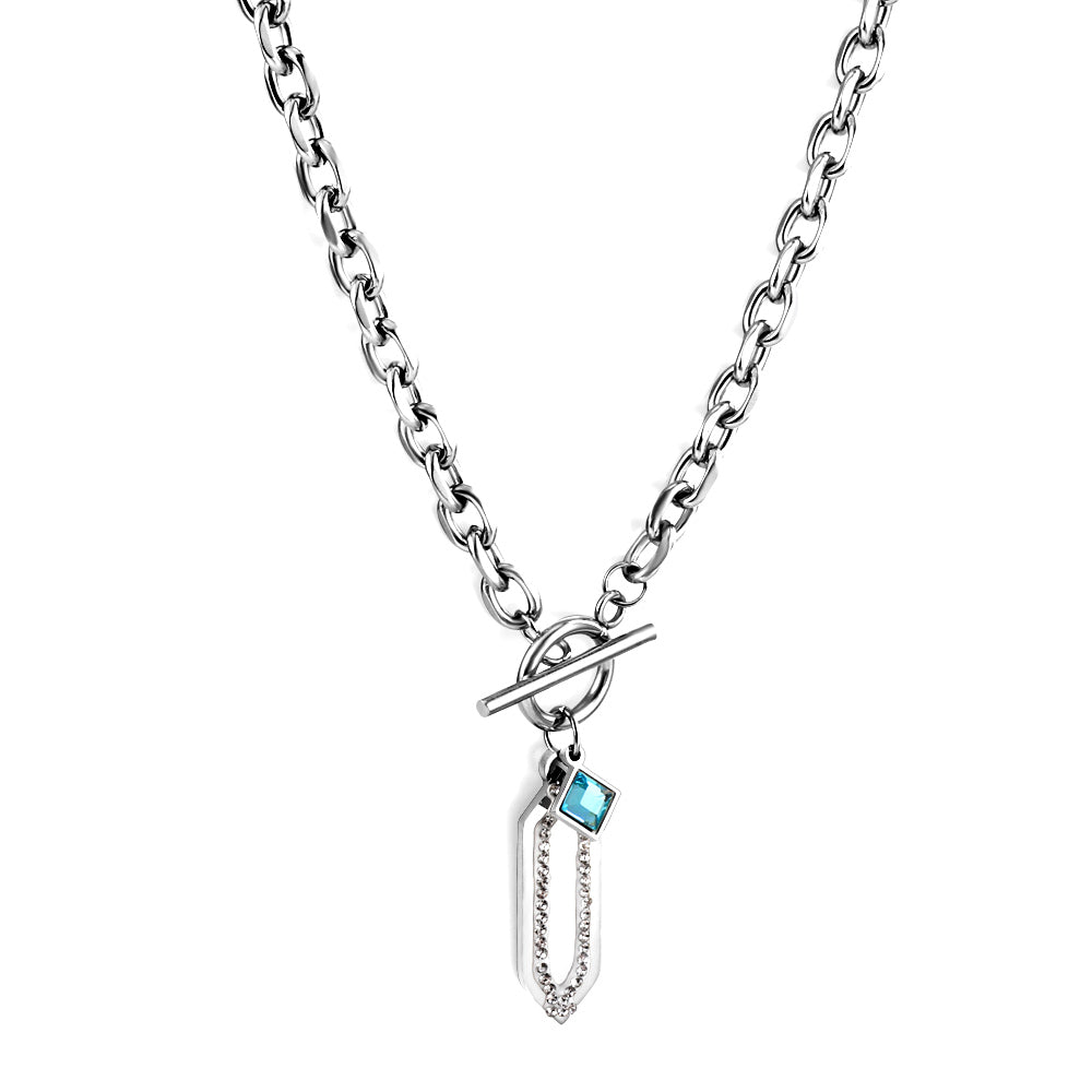 Rhombus Accessory With White Diamond+Square Lake Blue Diamond Necklace asonjewelry