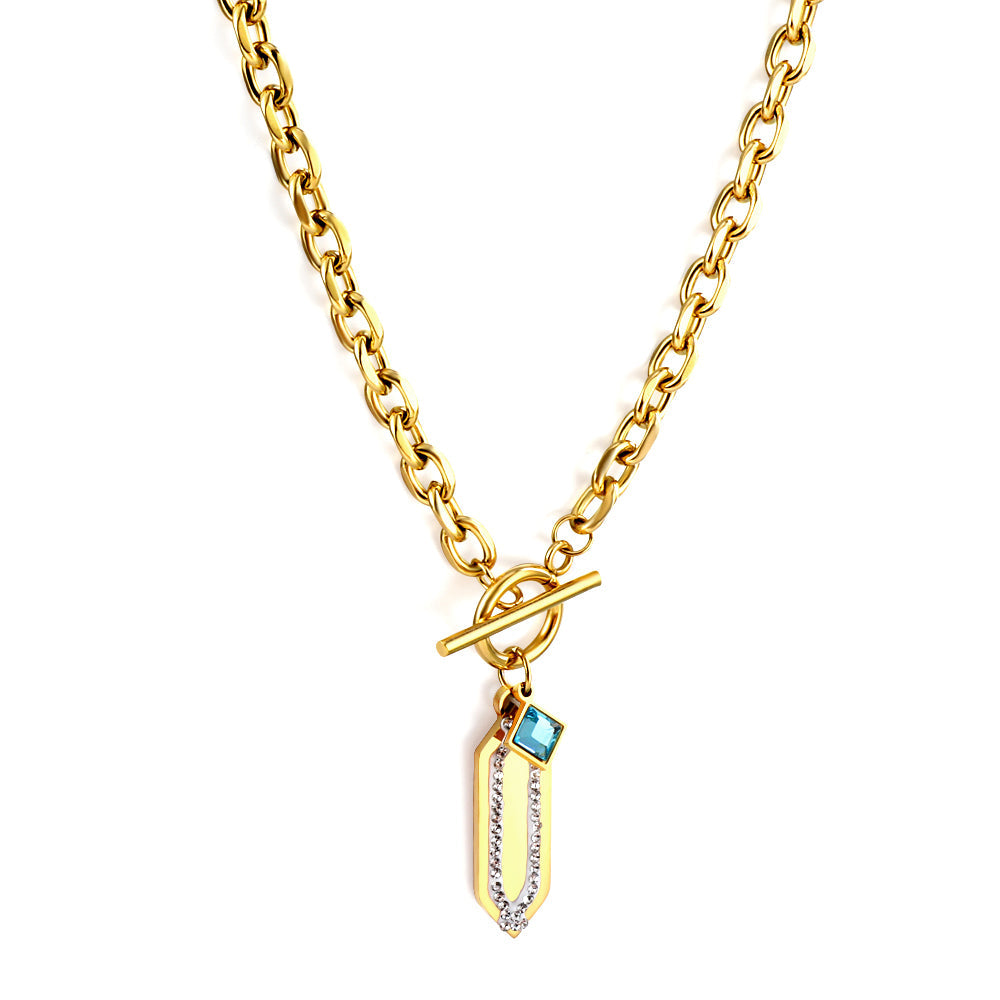 Rhombus Accessory With White Diamond+Square Lake Blue Diamond Necklace asonjewelry