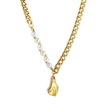 Stainless Steel 6 White Pearls+Hand Belt Loving Accessories Necklace asonjewelry