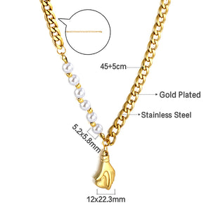 Collier en acier inoxydable avec 6 perles blanches + ceinture à main, accessoires d'amour