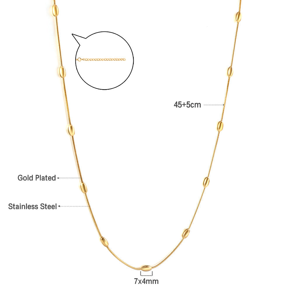 New Stainless Steel Fashion 11 Oval Steel Beads Necklace asonjewelry