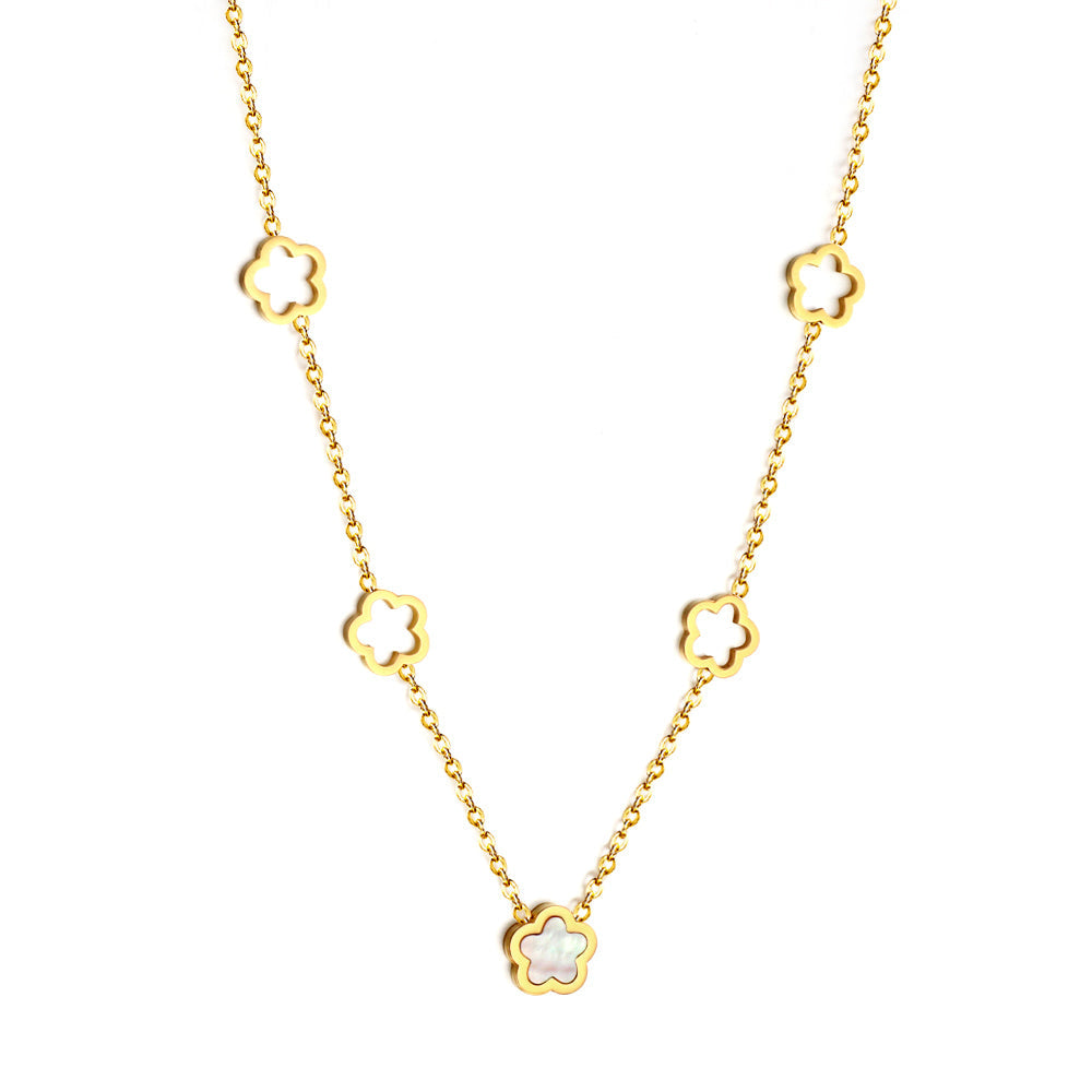 4 Hollow Peach Blossoms+Peach Blossom With White Shell Accessories Necklace asonjewelry