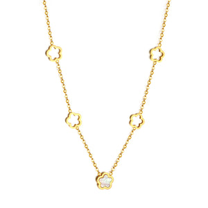 4 fleurs de pêcher creuses + fleur de pêcher avec collier d'accessoires en coquillage blanc