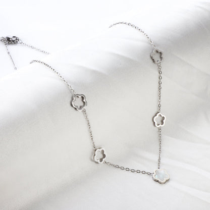 4 Hollow Peach Blossoms+Peach Blossom With White Shell Accessories Necklace asonjewelry