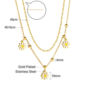 Acier inoxydable 3 chrysanthèmes peu ridés 6 perles en acier avec chaîne double chaîne