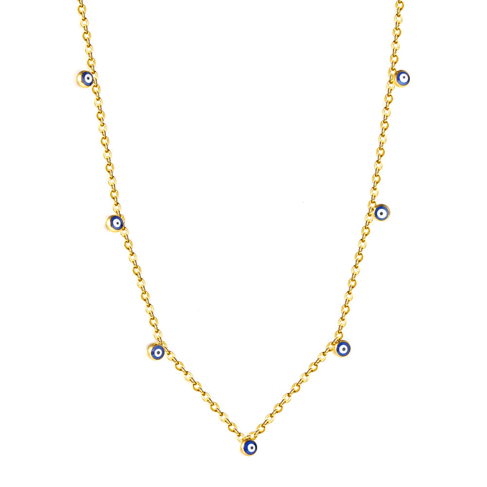 Fashion Stainless Steel 7 Blue-eyed Beads Accessories Necklace asonjewelry