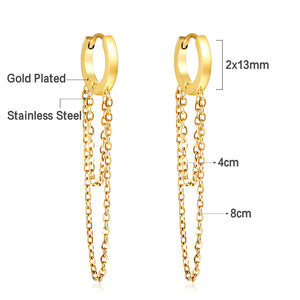 Stainless Steel Circle With Double Chain Earrings For Women