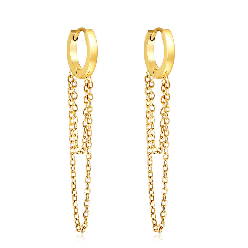 Stainless Steel Circle With Double Chain Earrings For Women