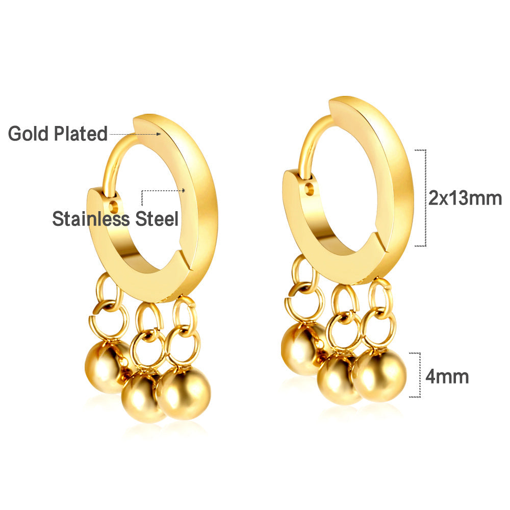 Stainless Steel Circle With 3 Steel Beads Earrings For Women asonjewelry