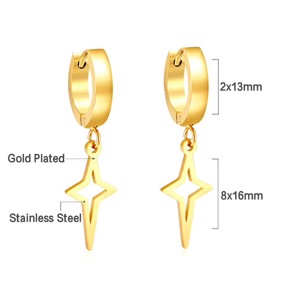 Stainless Steel Circle With Flashing Star Earrings For Women asonjewelry