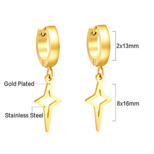 Stainless Steel Circle With Flashing Star Earrings For Women