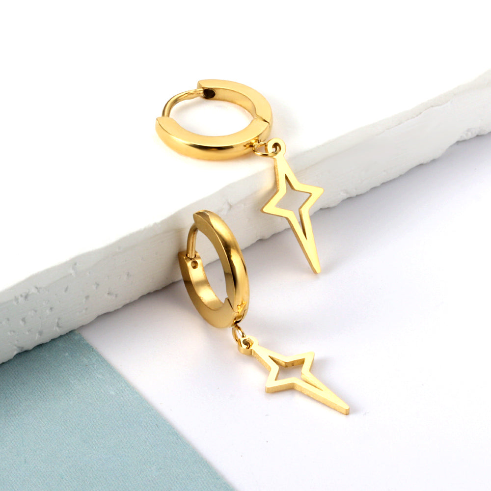 Stainless Steel Circle With Flashing Star Earrings For Women asonjewelry