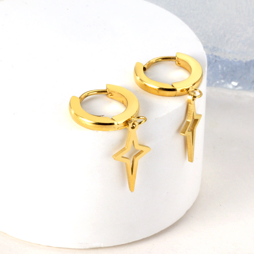 Stainless Steel Circle With Flashing Star Earrings For Women asonjewelry