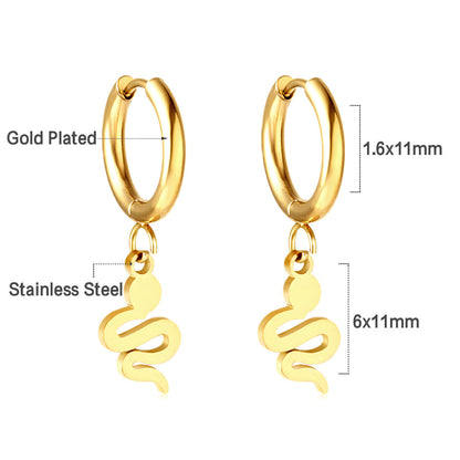 Stainless Steel Circle With Snake -shaped Earrings For Women asonjewelry