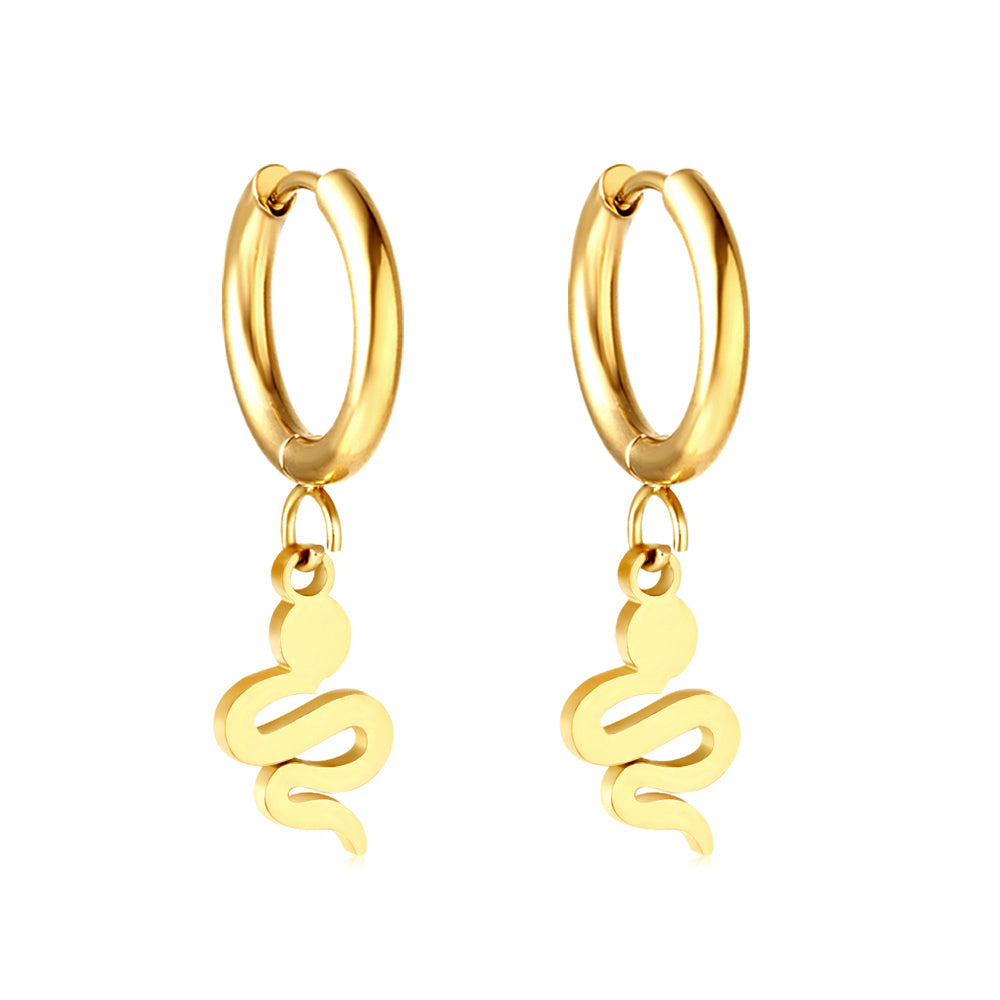 Stainless Steel Circle With Snake -shaped Earrings For Women asonjewelry